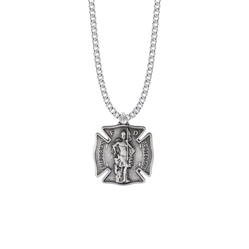 1-1/8 Inch Pewter St.Florian Shield Medal, Patron Saint of Firefighters