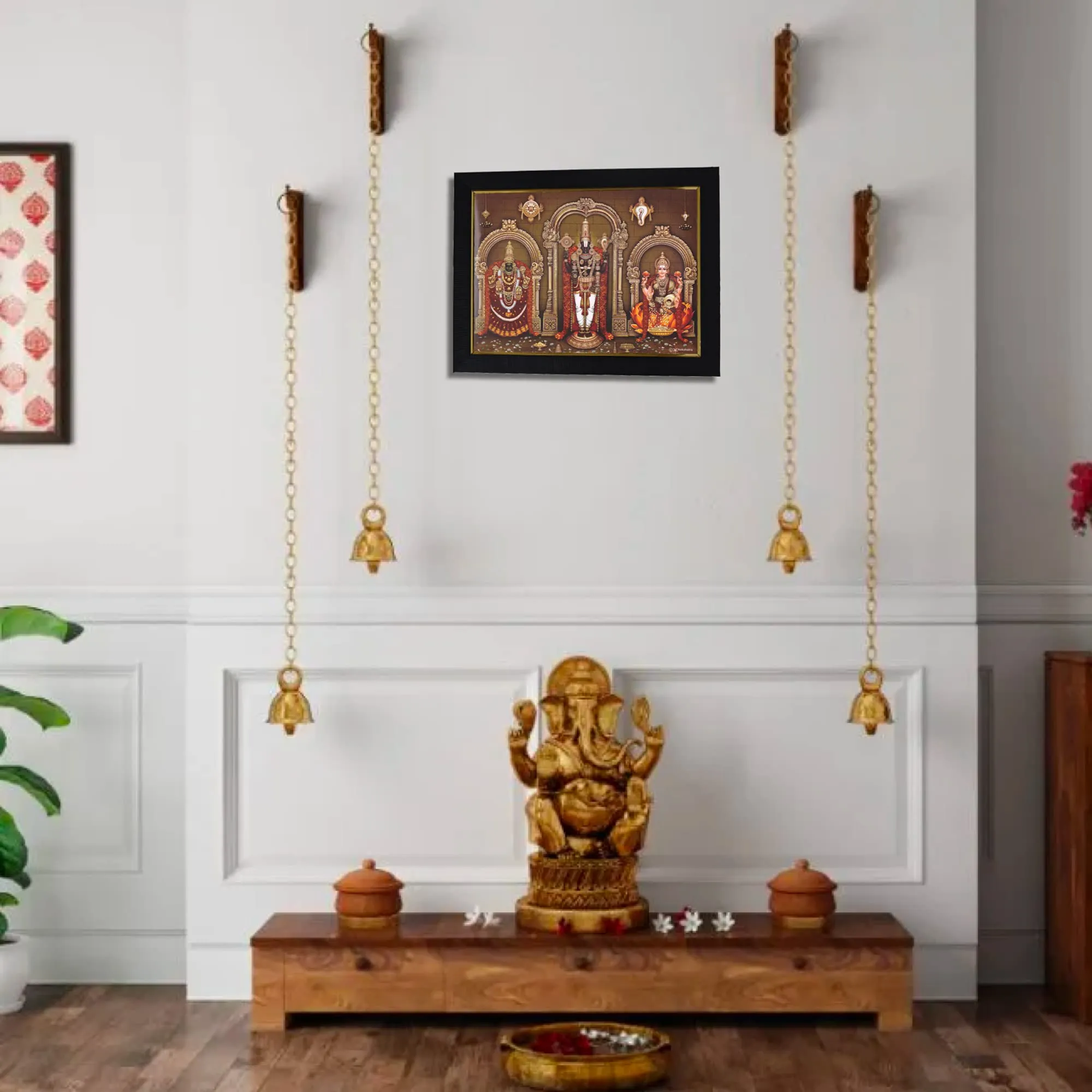 101Temples - Divinity Eternity Spirituality Tirupati Balaji Padmavathi Lakshmi God Wooden Photo Frame with Wall hook, 1 Piece | 10” x 13”, Matt finish