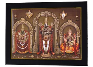 101Temples - Divinity Eternity Spirituality Tirupati Balaji Padmavathi Lakshmi God Wooden Photo Frame with Wall hook, 1 Piece | 10” x 13”, Matt finish
