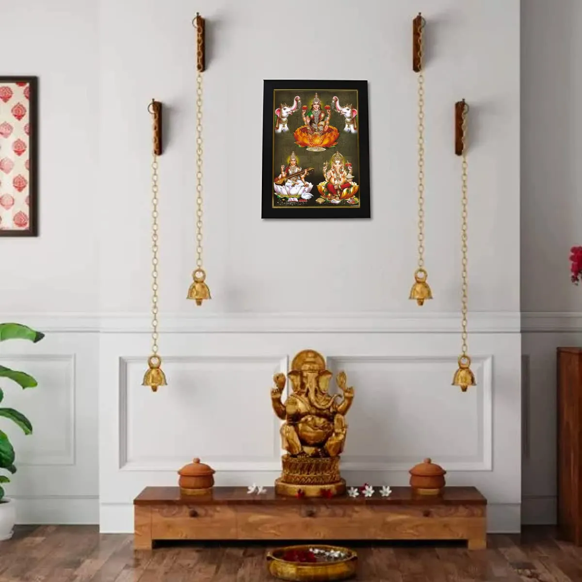 101Temples - Divinity Eternity Spirituality Wooden Lakshmi Ganesha Saraswati Hindu God Finish Photo Frame with Wall Hook for Pooja Room (10 x 13)