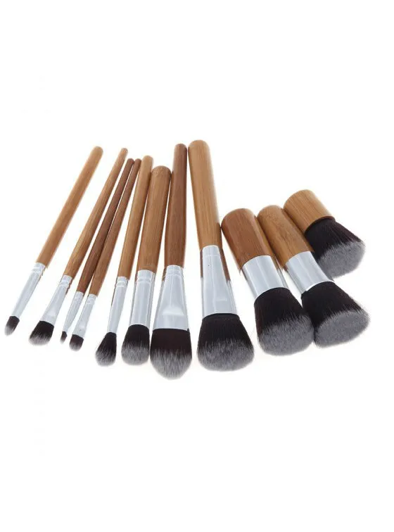 11Pcs Natural Bamboo Makeup Brushes With Bag
