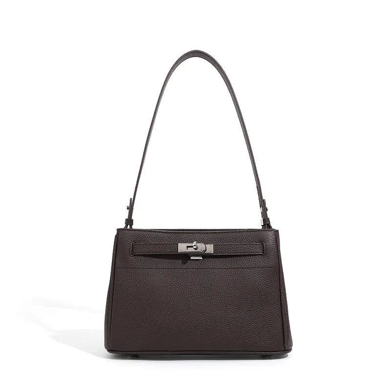 24CM genuine leather women's  single shoulder small square bag 2917 Black