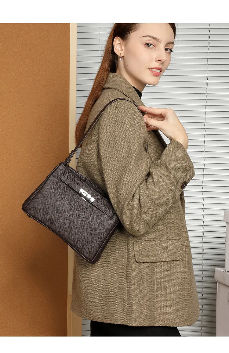 24CM genuine leather women's  single shoulder small square bag 2917 Black