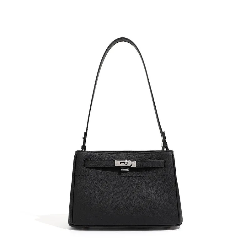 24CM genuine leather women's  single shoulder small square bag 2917 Black