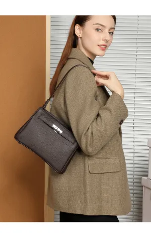 24CM genuine leather women's  single shoulder small square bag 2917 Black