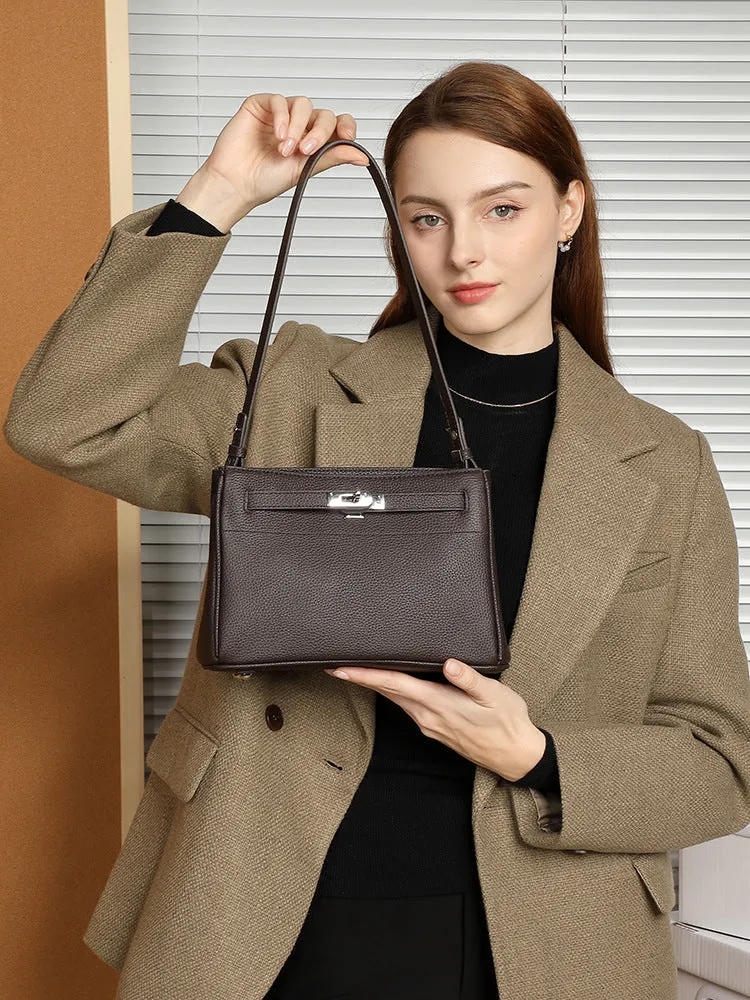 24CM genuine leather women's  single shoulder small square bag 2917 Black