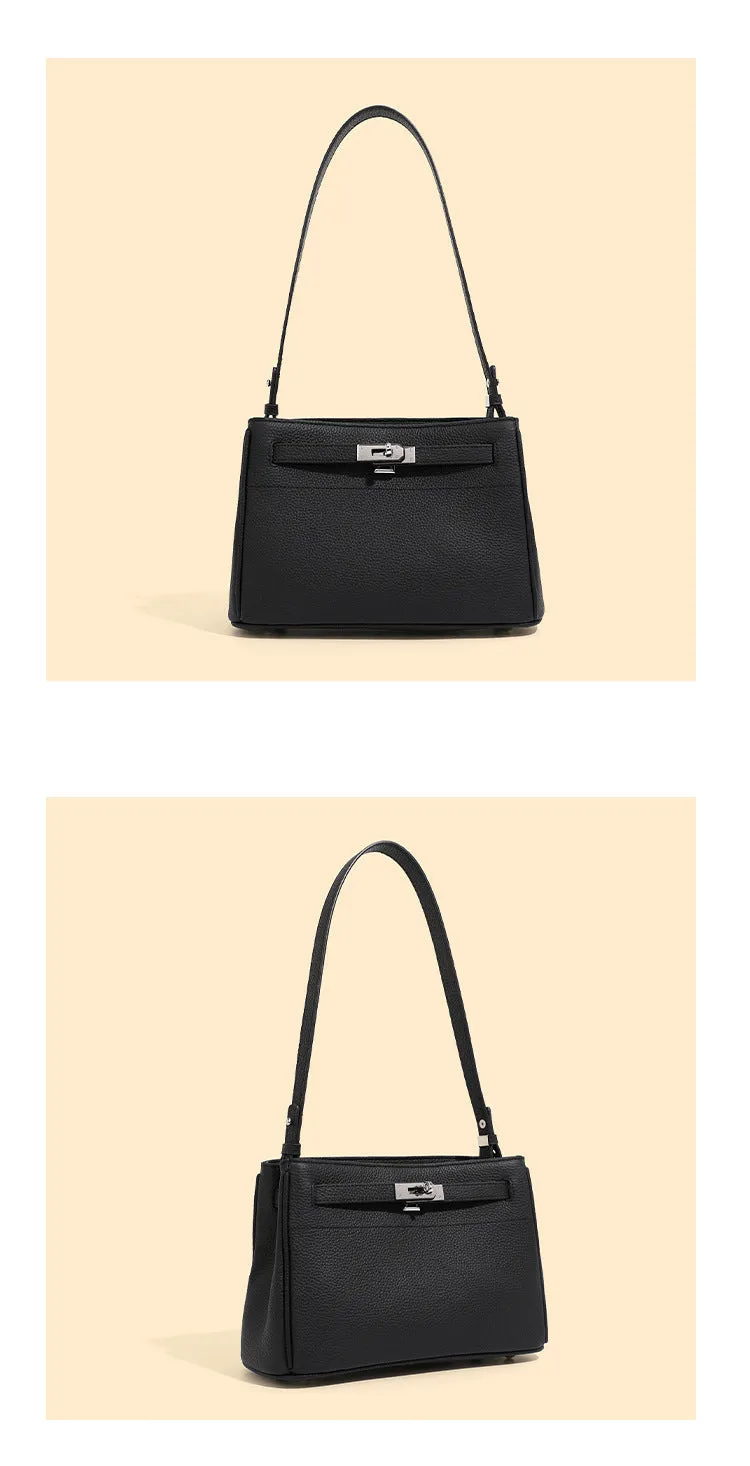 24CM genuine leather women's  single shoulder small square bag 2917 Black