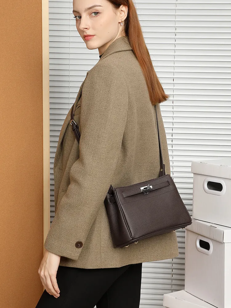 24CM genuine leather women's  single shoulder small square bag 2917 Black