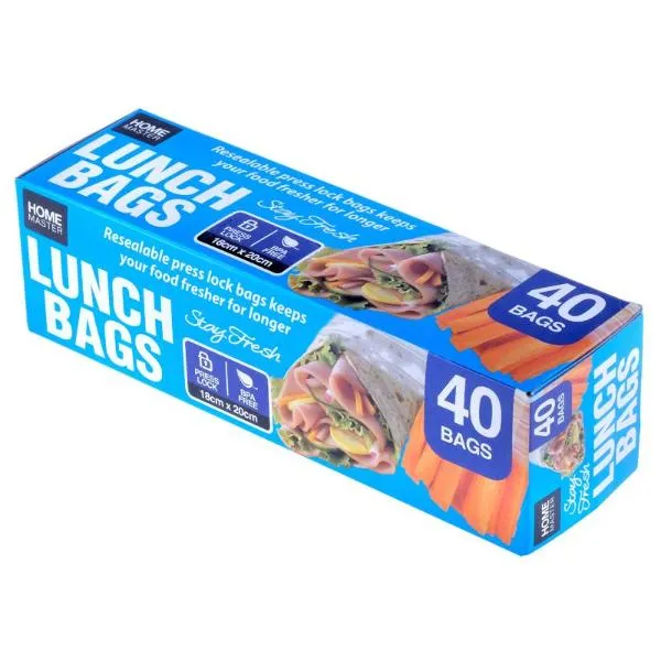 40 Pack Snap Lock Reusable Lunch Bag - 18cm x 20cm