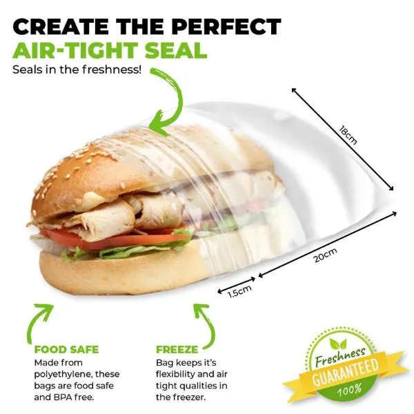 40 Pack Snap Lock Reusable Lunch Bag - 18cm x 20cm