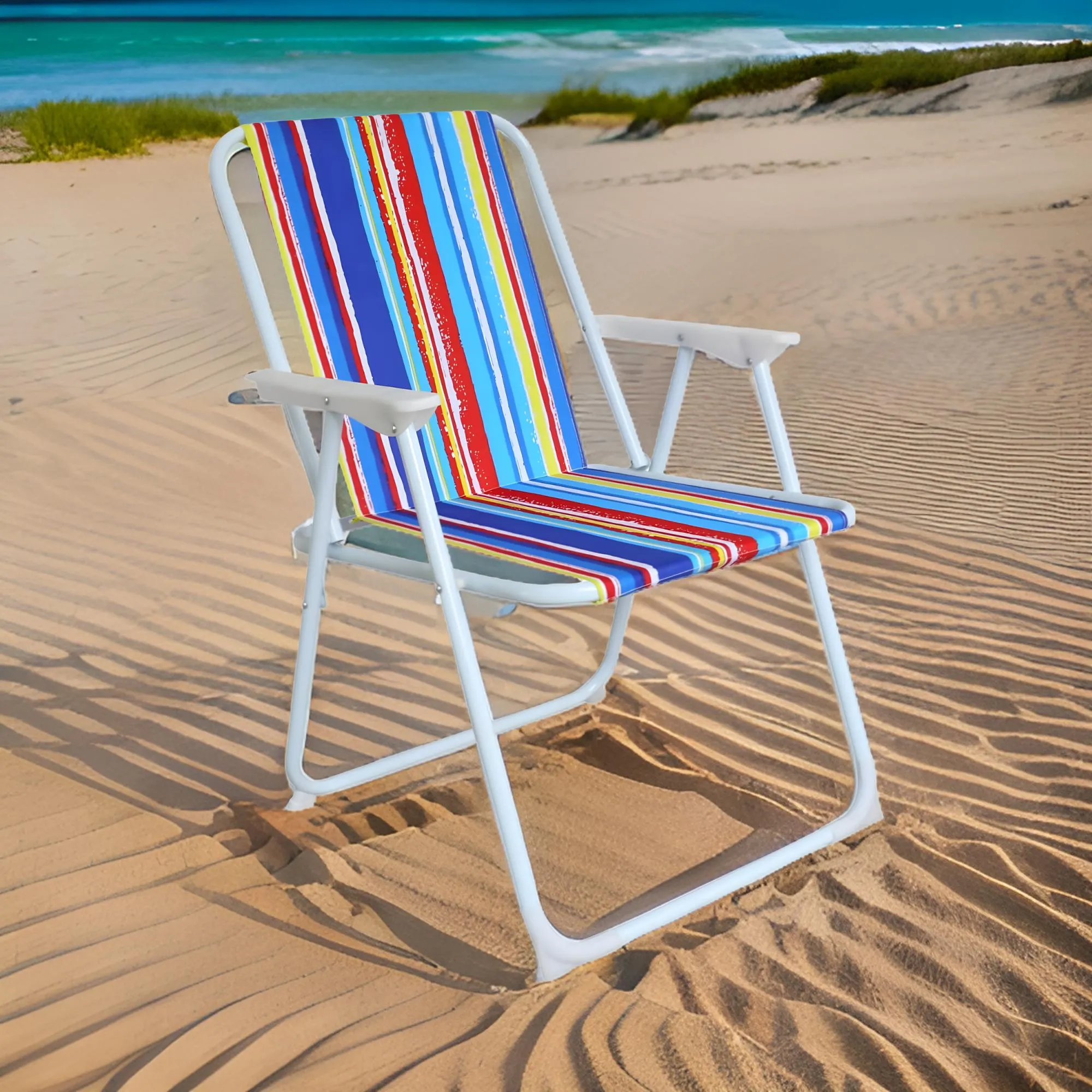 74x56x53cm Lightweight Foldable Outdoor Striped Camping Chair With Armrest