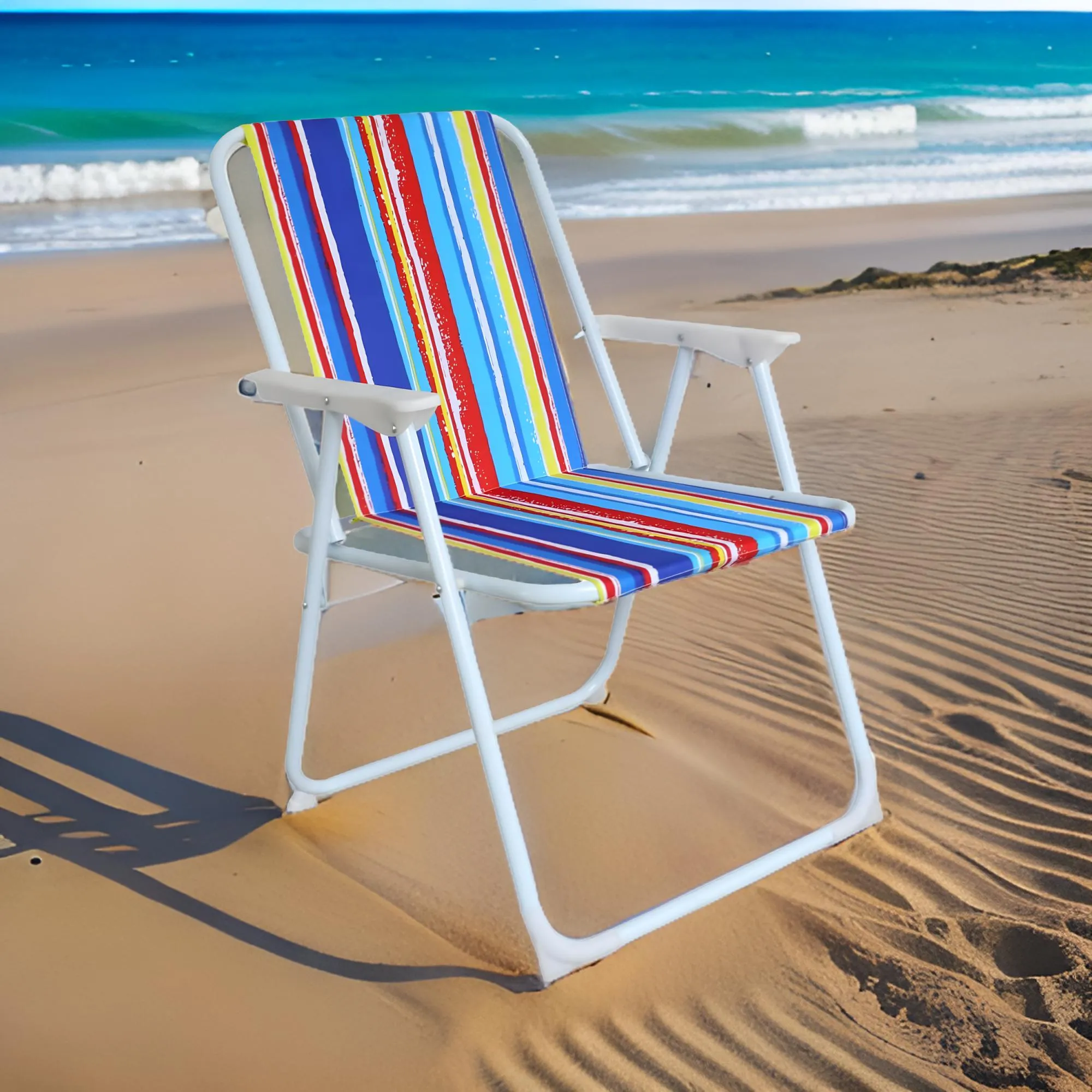 74x56x53cm Lightweight Foldable Outdoor Striped Camping Chair With Armrest