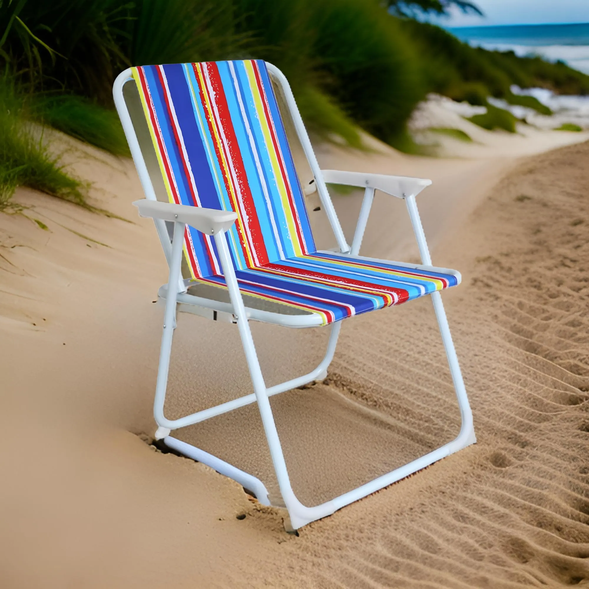 74x56x53cm Lightweight Foldable Outdoor Striped Camping Chair With Armrest