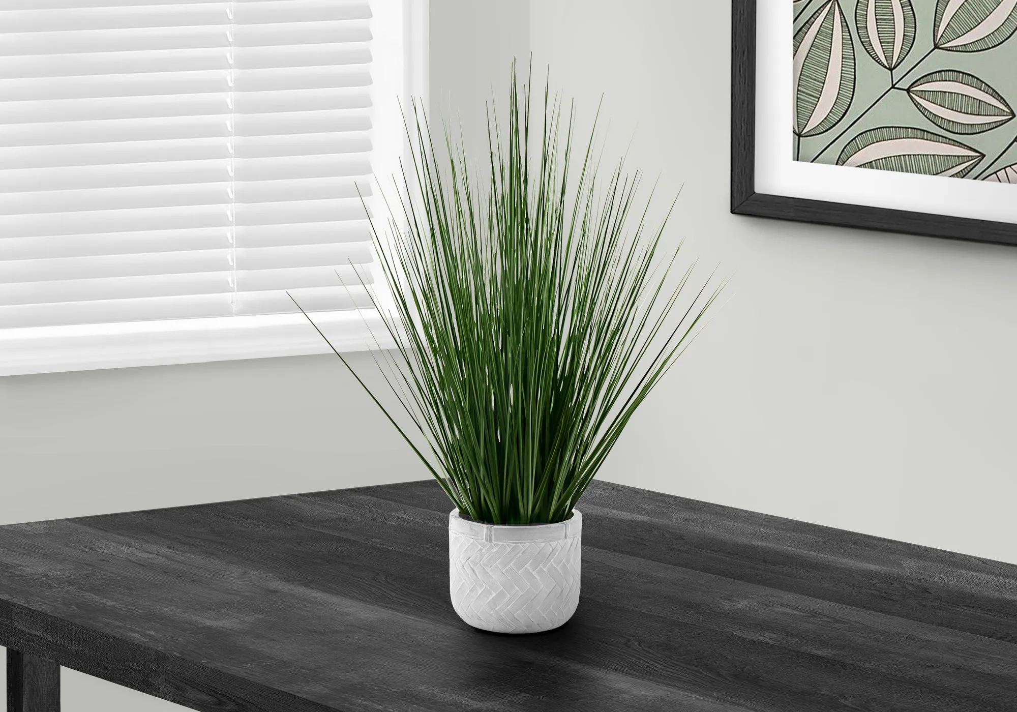 Artificial Plant, 21" Tall, Grass, Indoor, Faux, Fake, Table, Greenery, Potted, Real Touch, Decorative, Green Grass, White Pot