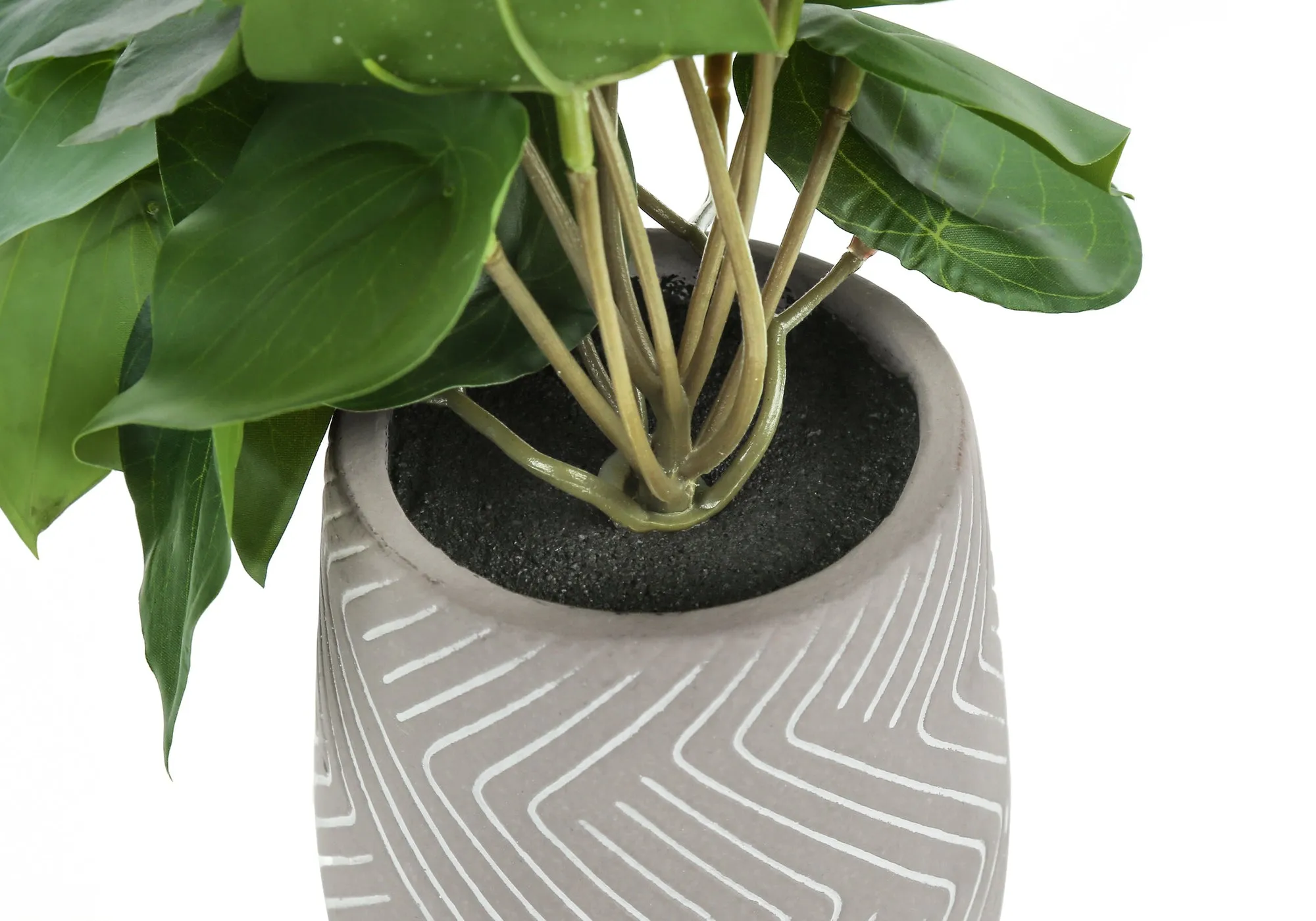 Artificial Plant, 8" Tall, Alocasia, Indoor, Faux, Fake, Table, Greenery, Potted, Set Of 2, Decorative, Green Leaves, White Cement Pots