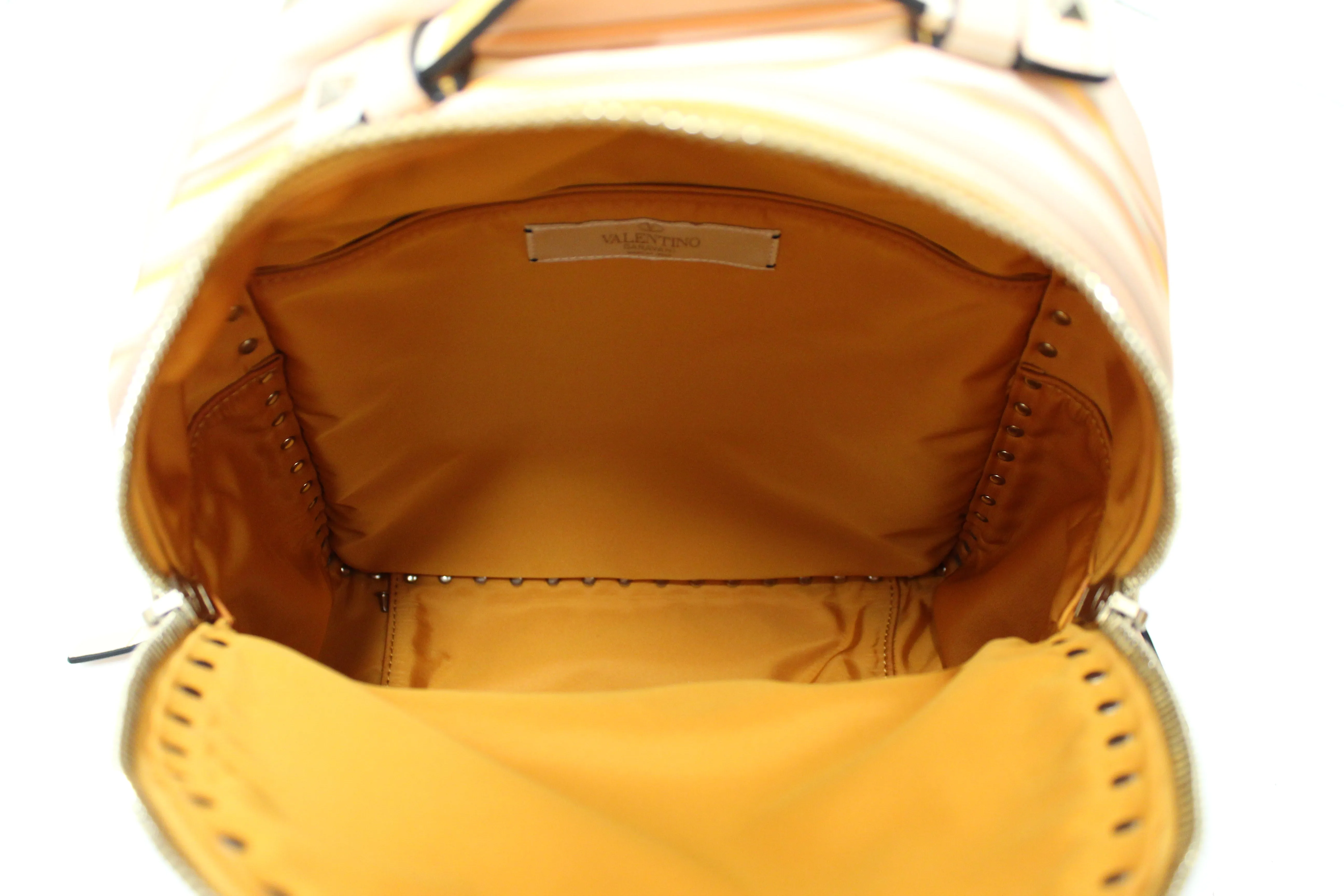 Authentic New Valentino Peach Native Couture Print Nylon Rockstuds Backpack