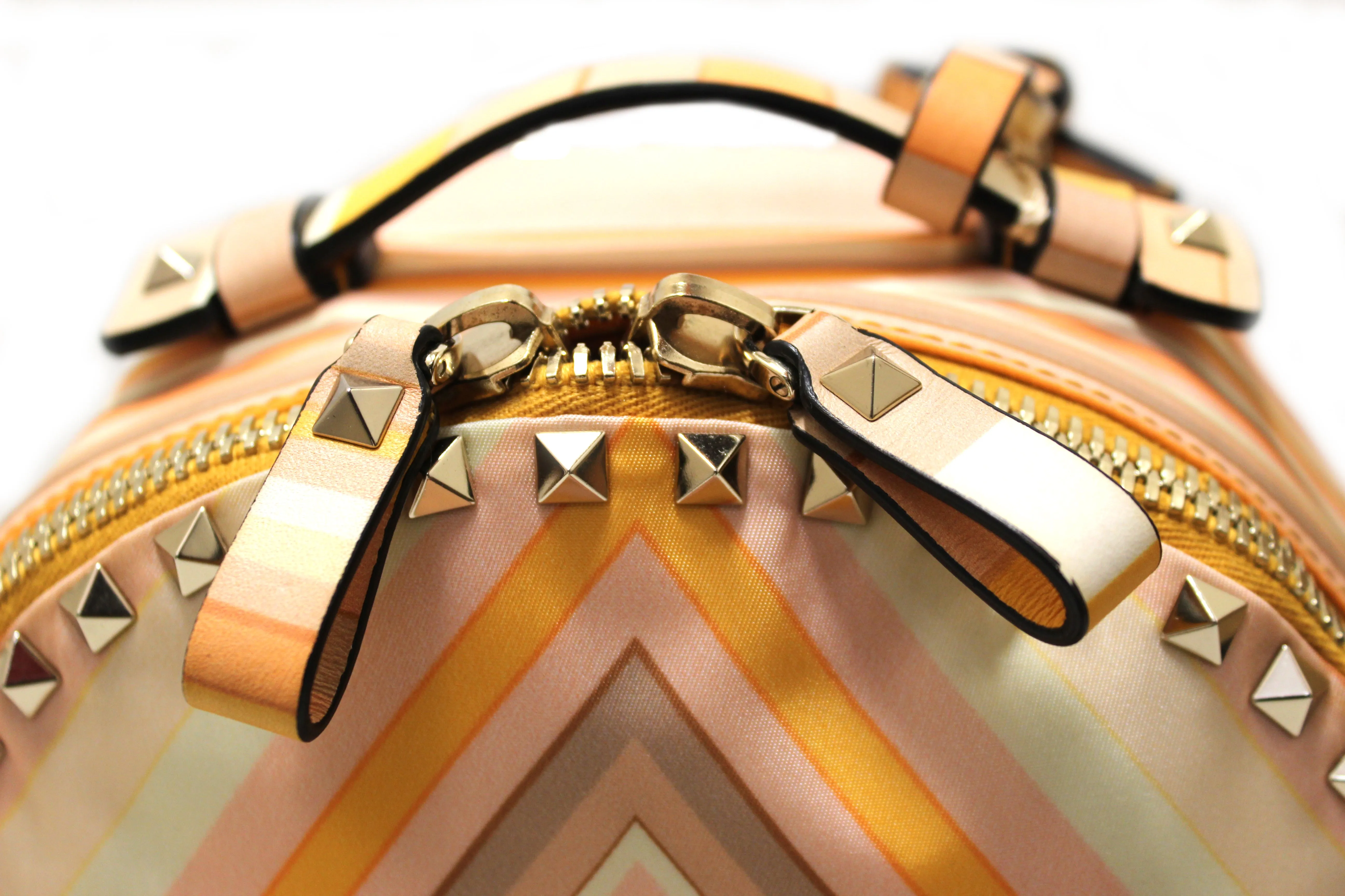 Authentic New Valentino Peach Native Couture Print Nylon Rockstuds Backpack