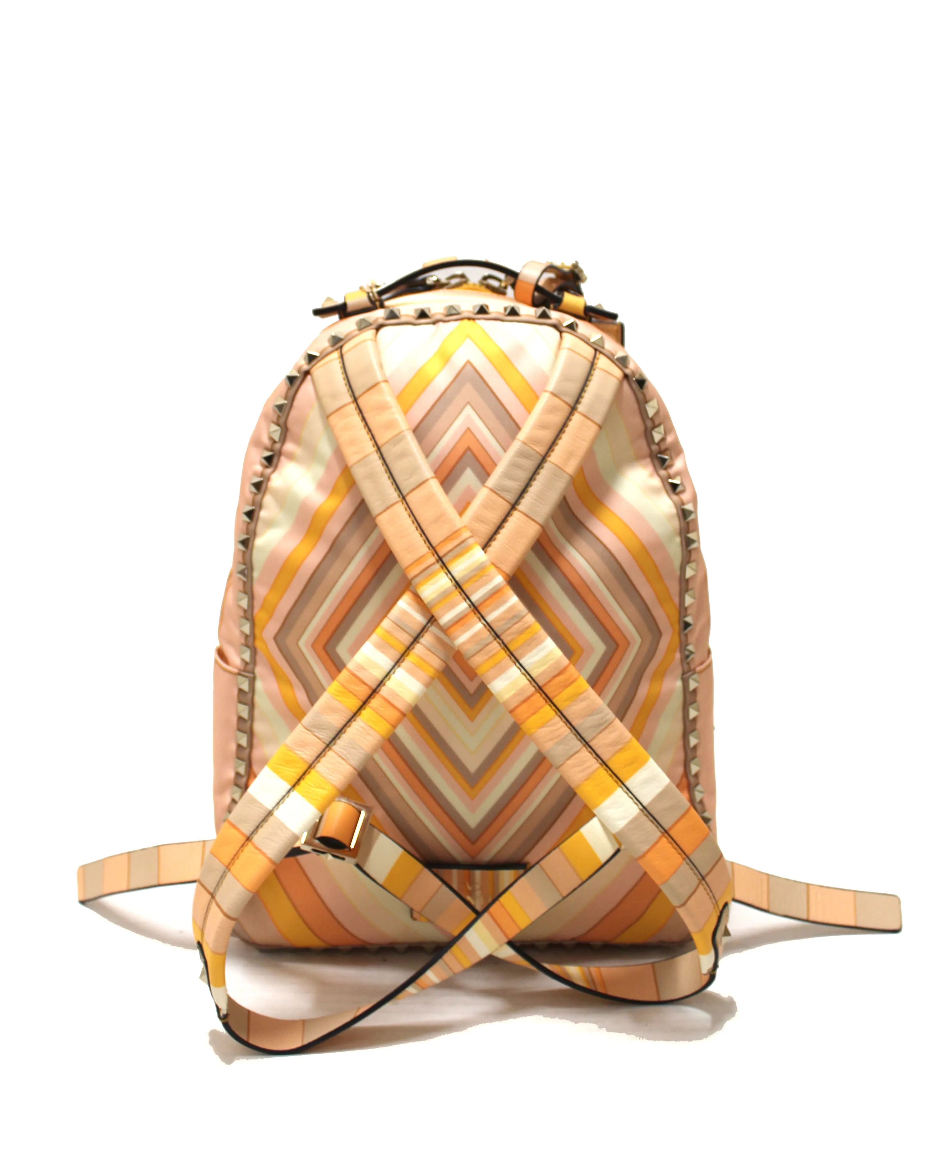 Authentic New Valentino Peach Native Couture Print Nylon Rockstuds Backpack