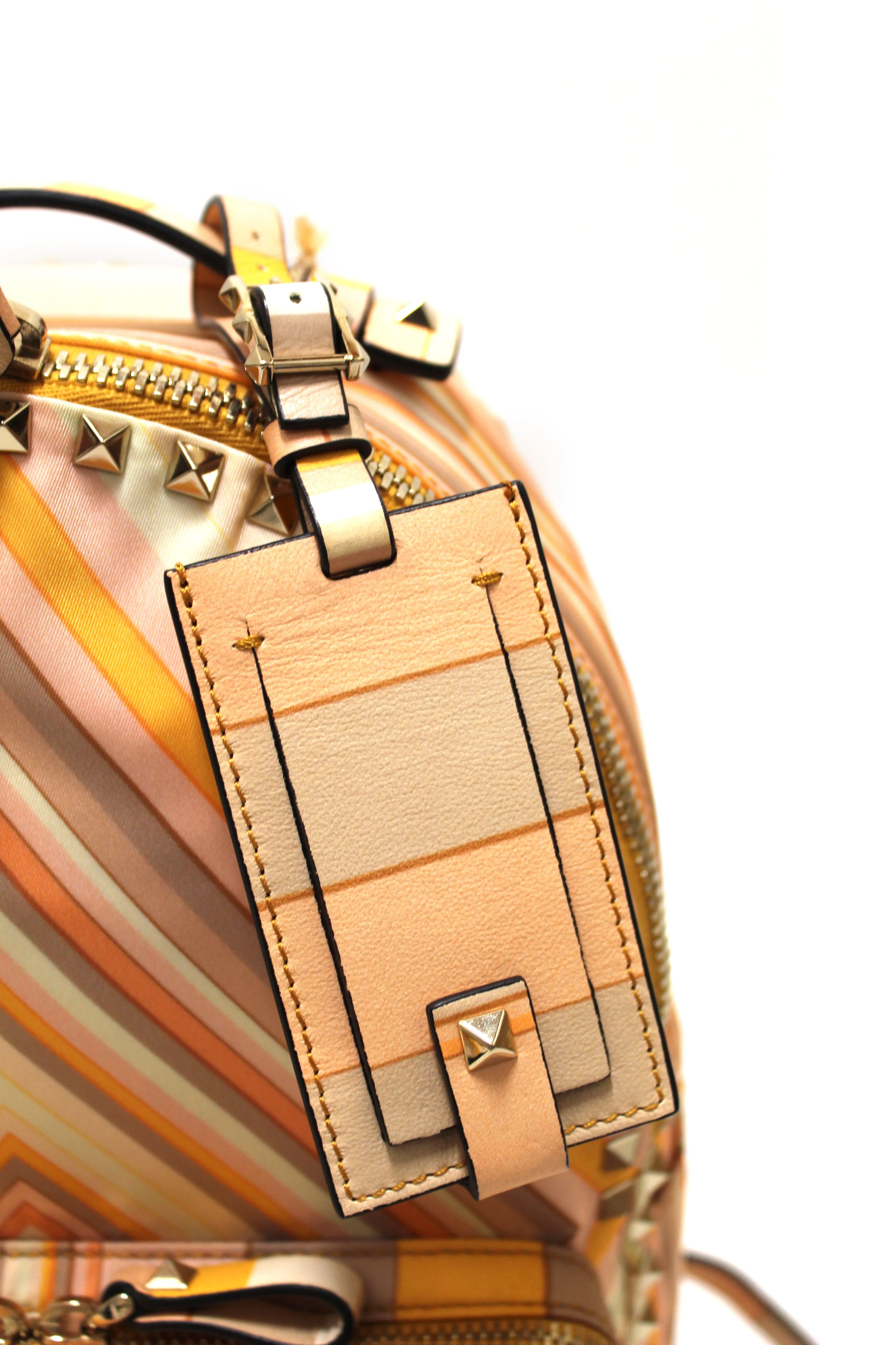 Authentic New Valentino Peach Native Couture Print Nylon Rockstuds Backpack