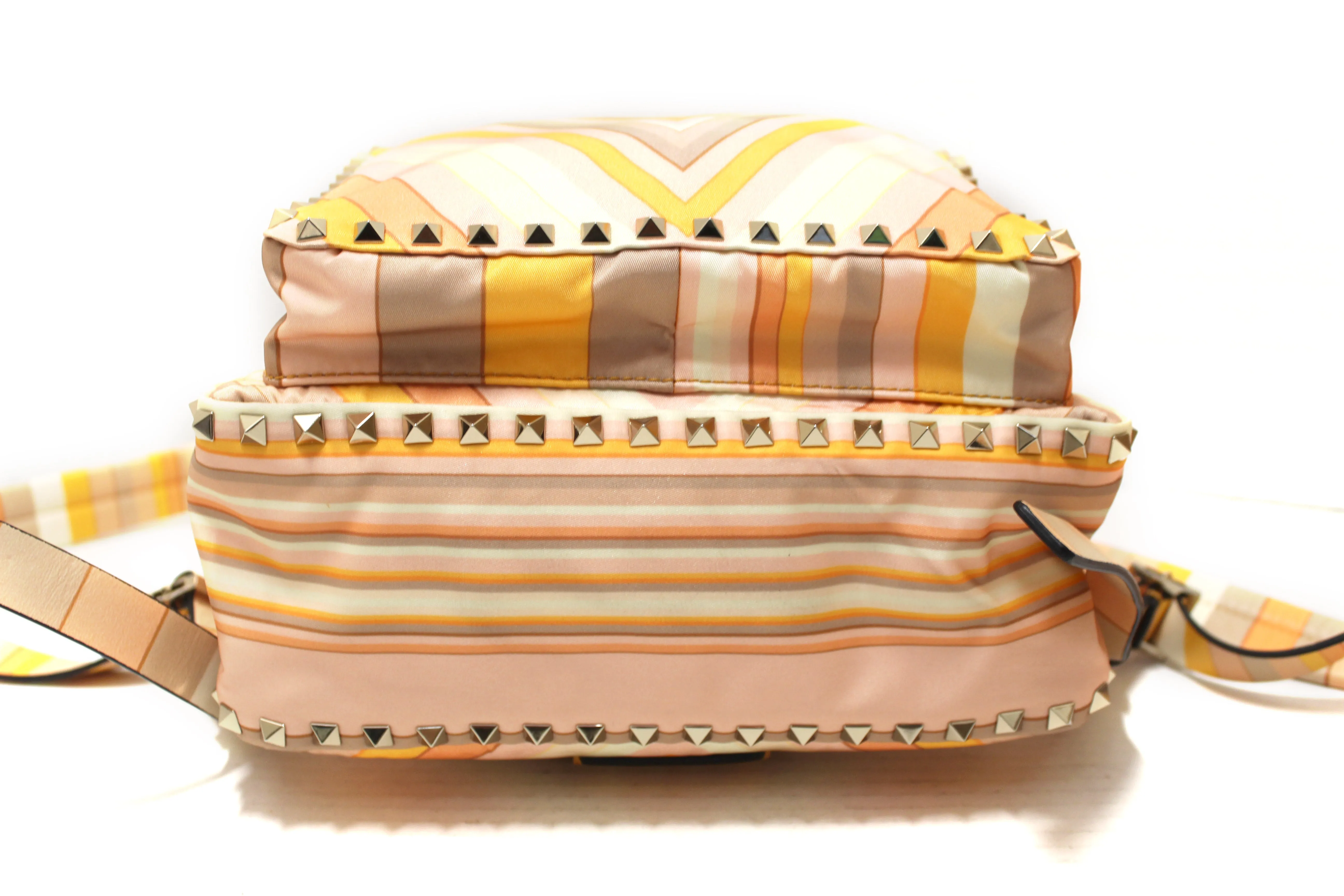 Authentic New Valentino Peach Native Couture Print Nylon Rockstuds Backpack