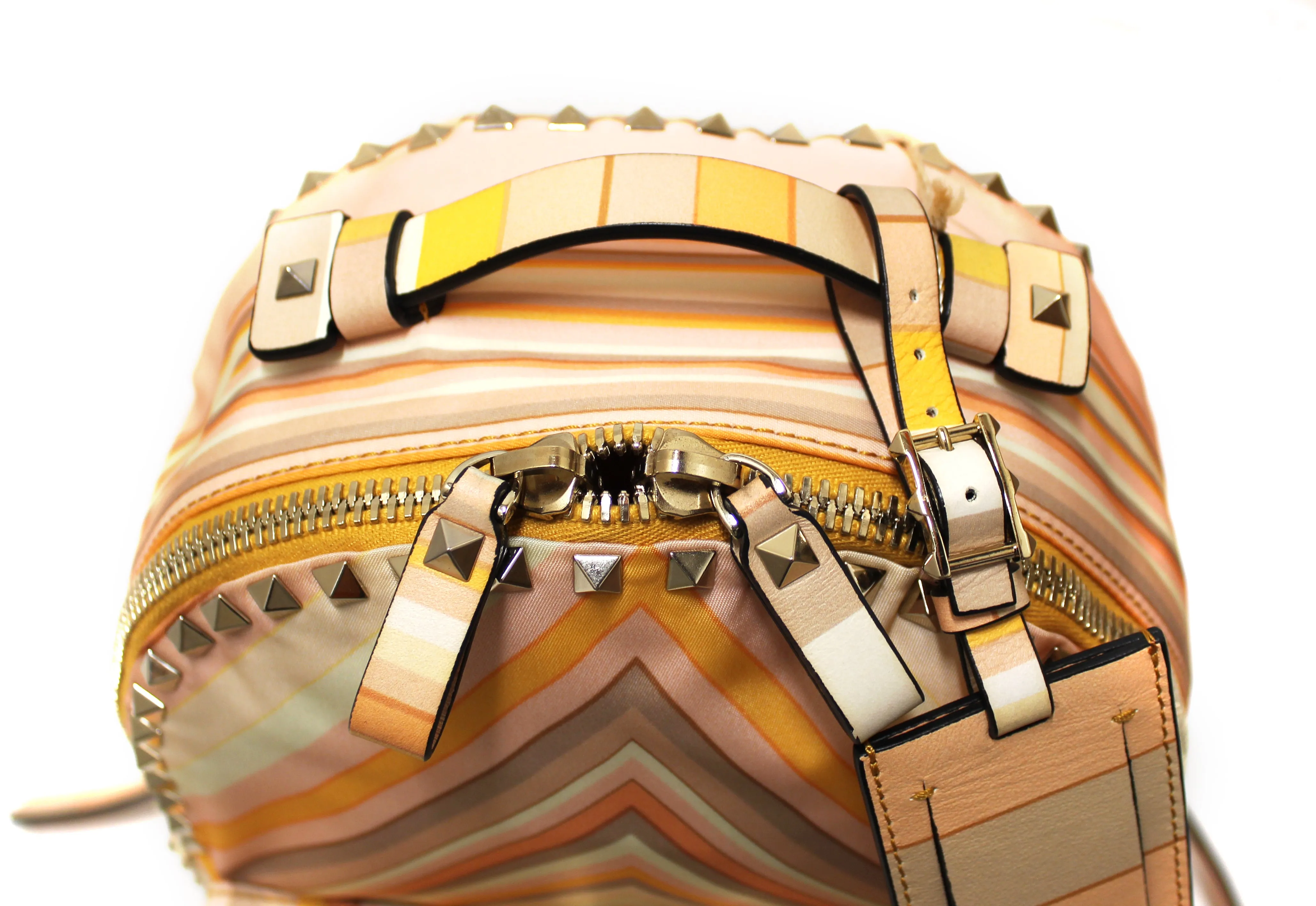 Authentic New Valentino Peach Native Couture Print Nylon Rockstuds Backpack