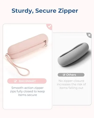 BAGSMART Makeup Brush Holder Bag Travel with Metal Zipper Closure, Travel Make Up Brush Case Cosmetic Bag, Silicone Soft Portable Face Brushes Travel Essentials Organizer Holder, Light Khaki