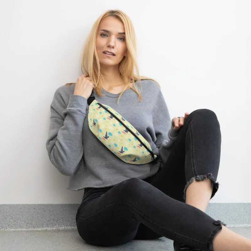 Birds Print Fanny Pack, Mini Over The Shoulder Water Repellent Best  Bag- Made in USA/EU