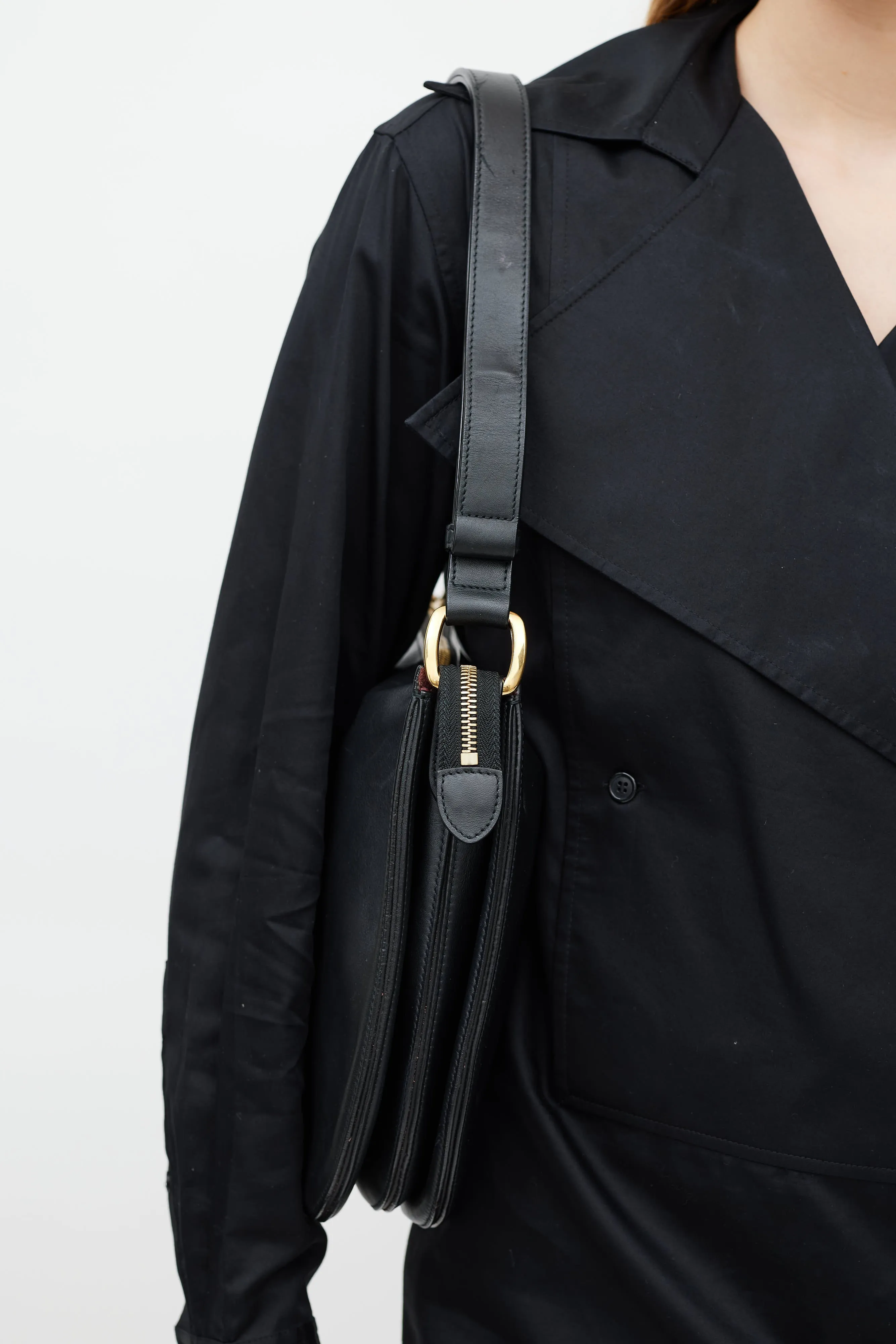 Black Accordian Leather Saddle Bag