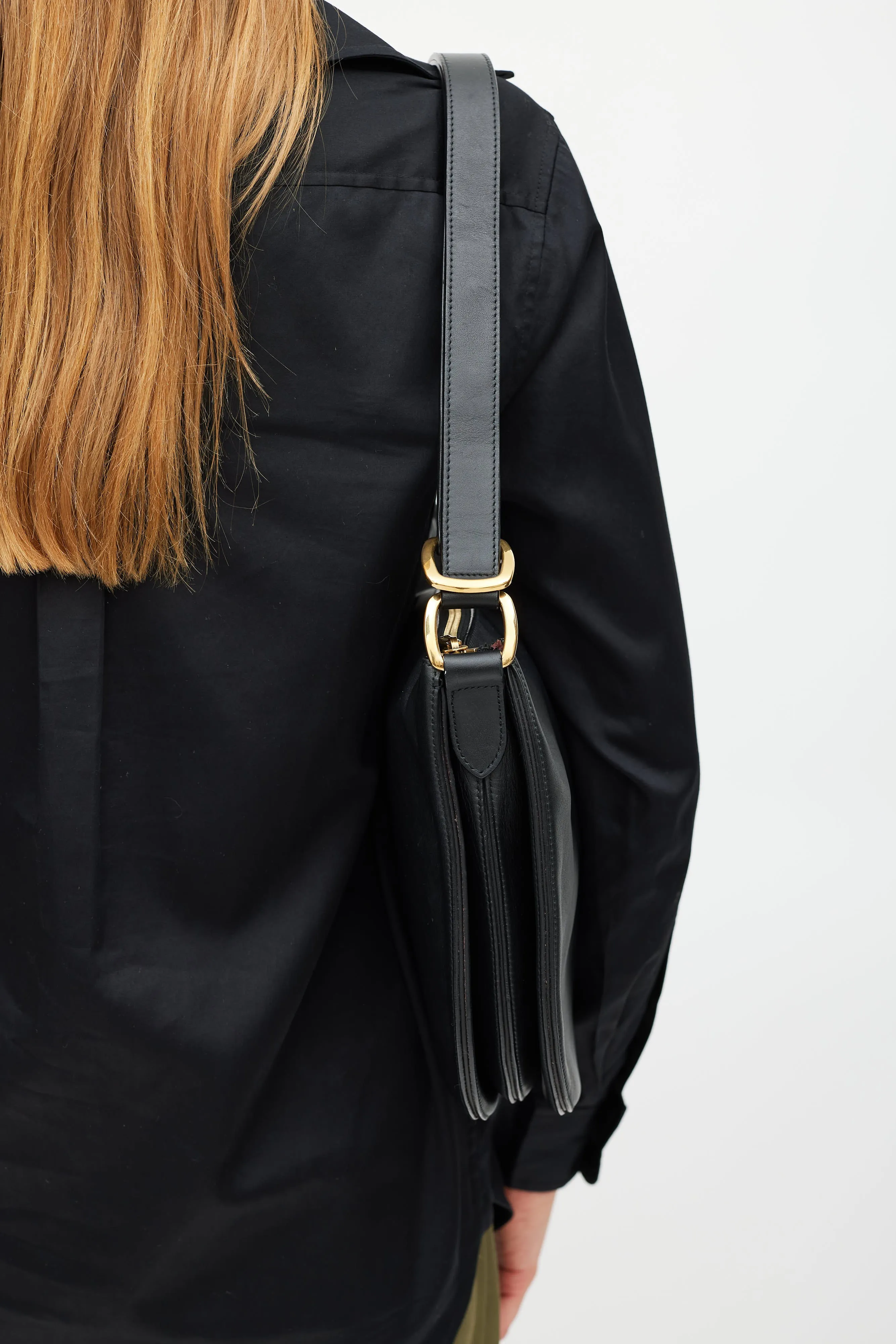 Black Accordian Leather Saddle Bag