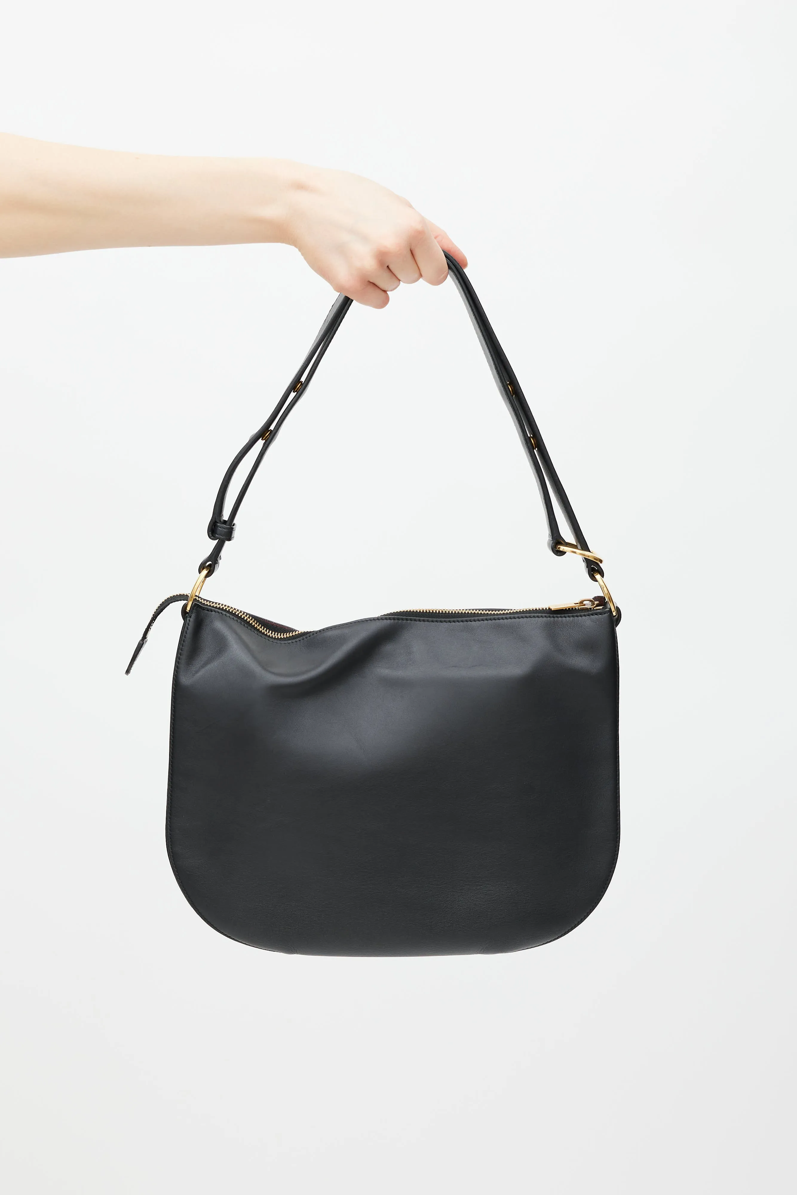 Black Accordian Leather Saddle Bag
