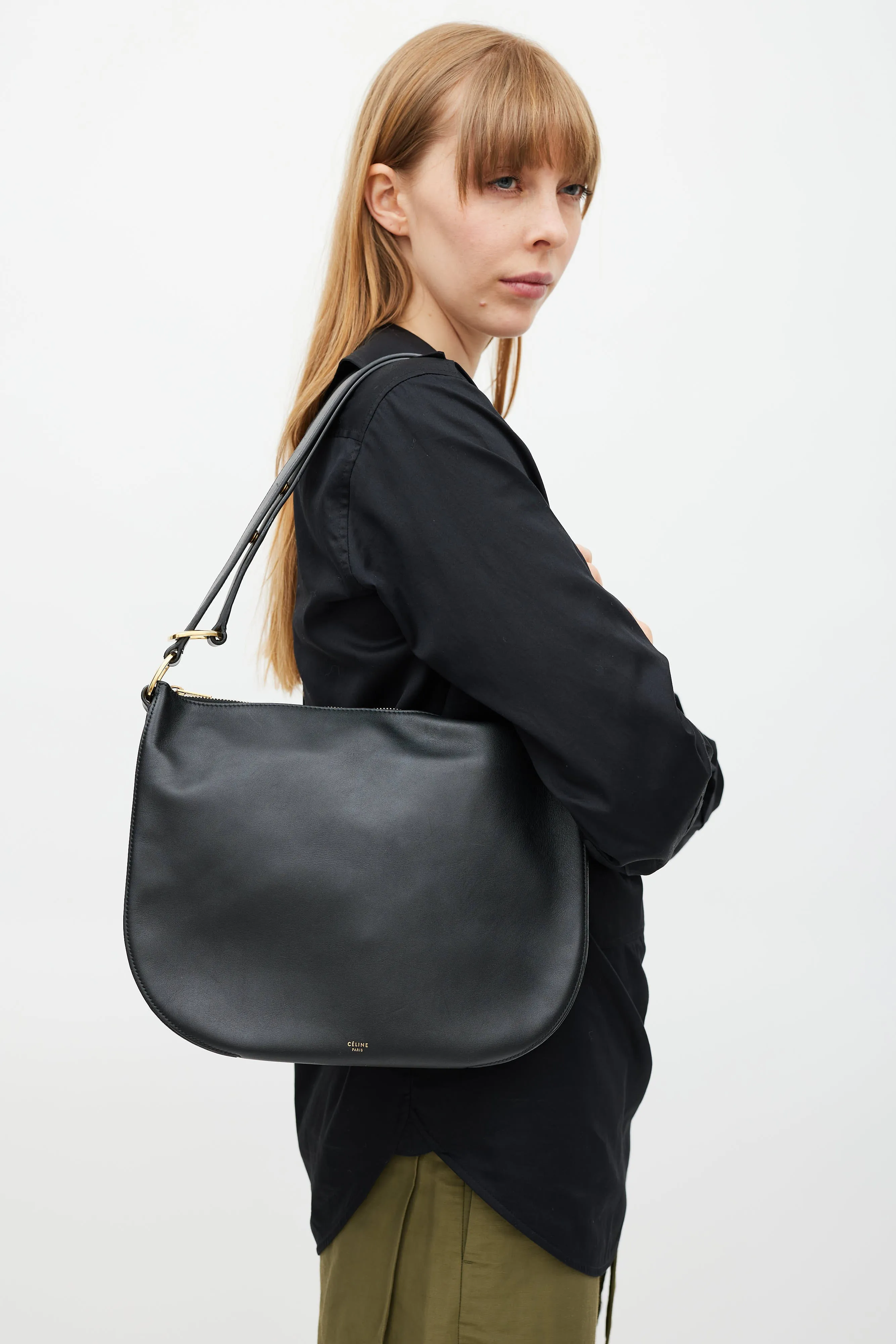 Black Accordian Leather Saddle Bag