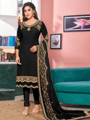 Black Georgette Partywear Straight Cut Suit