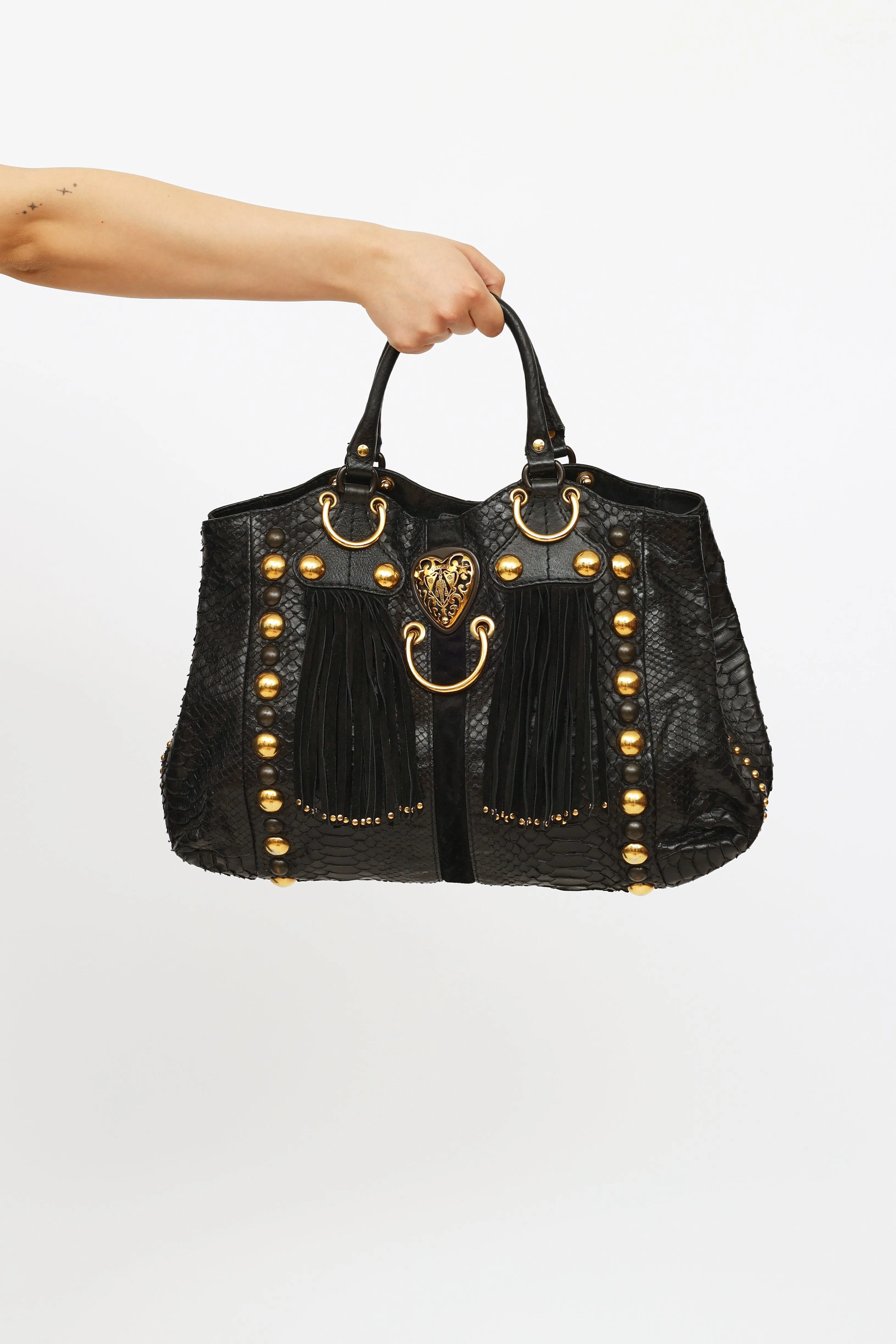 Black Leather Babouska Fringe Bag