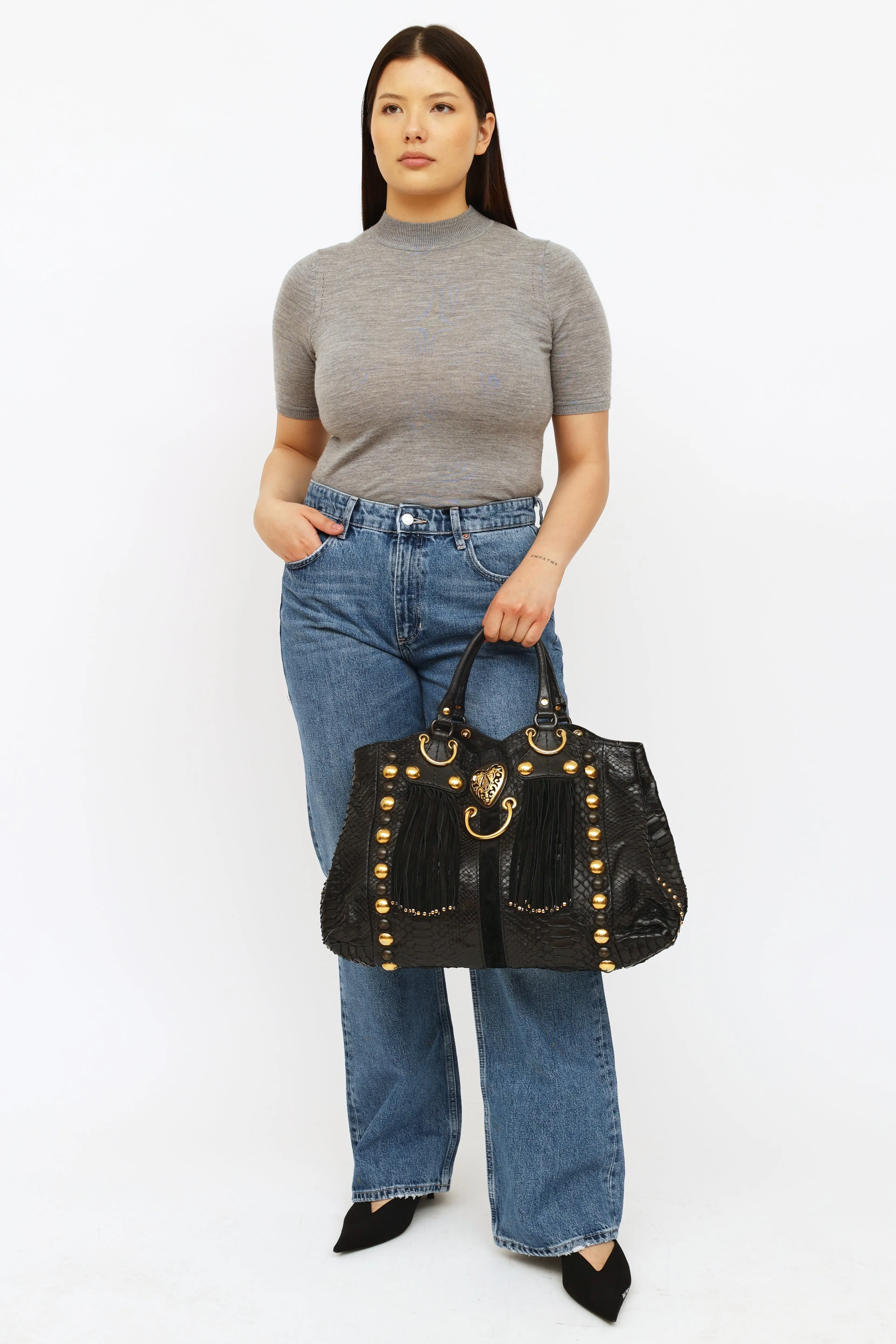 Black Leather Babouska Fringe Bag
