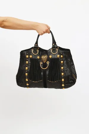 Black Leather Babouska Fringe Bag