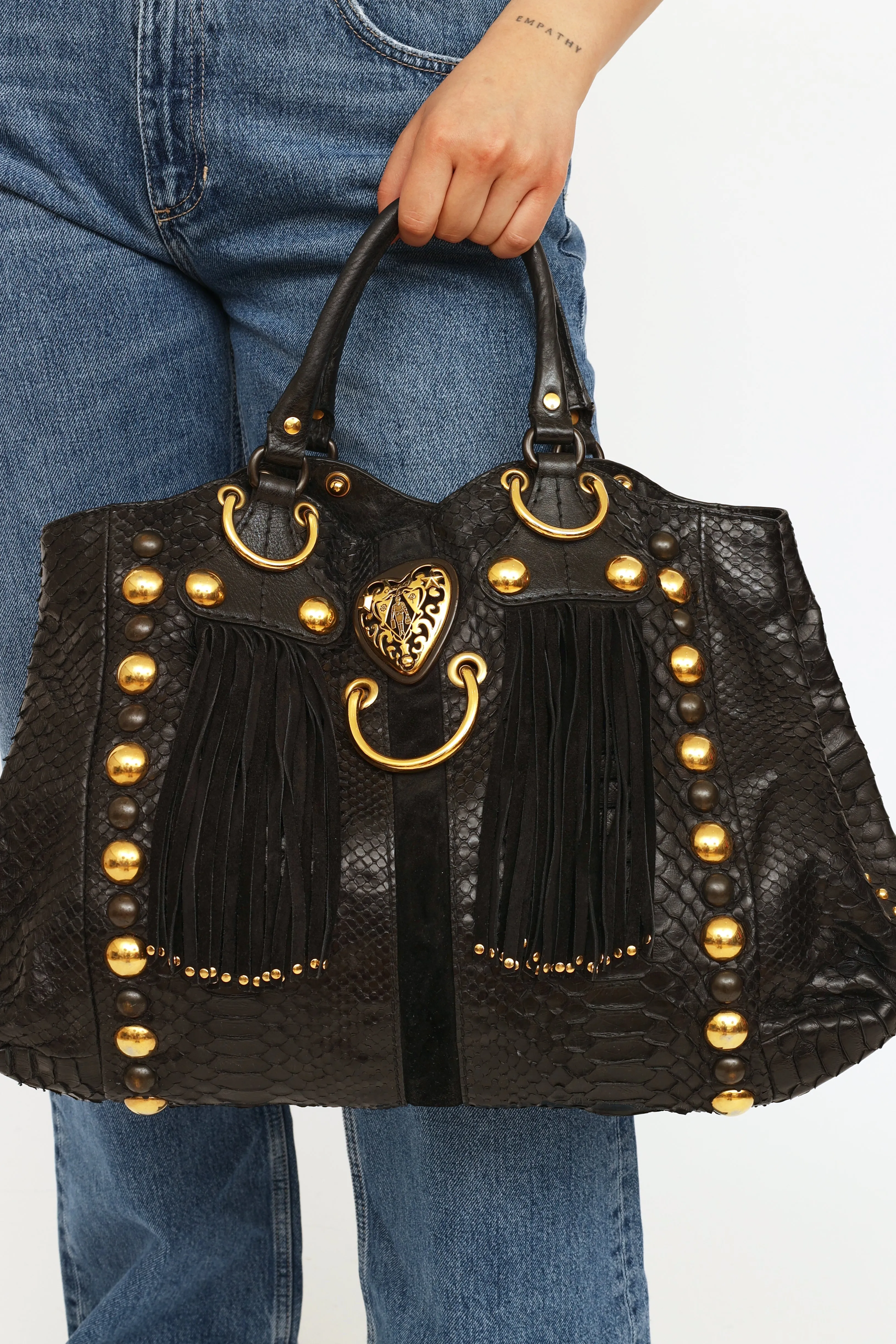 Black Leather Babouska Fringe Bag