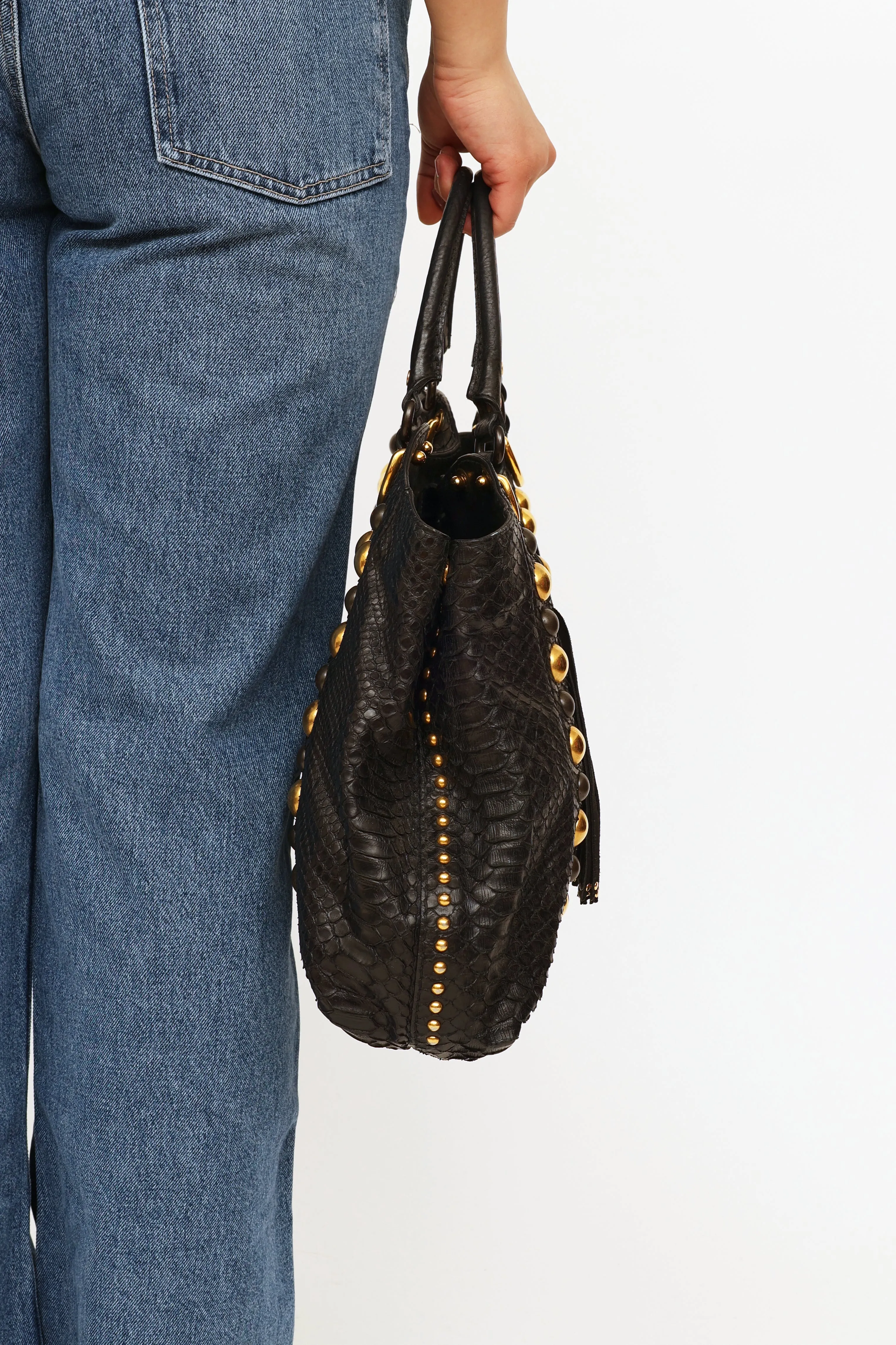 Black Leather Babouska Fringe Bag