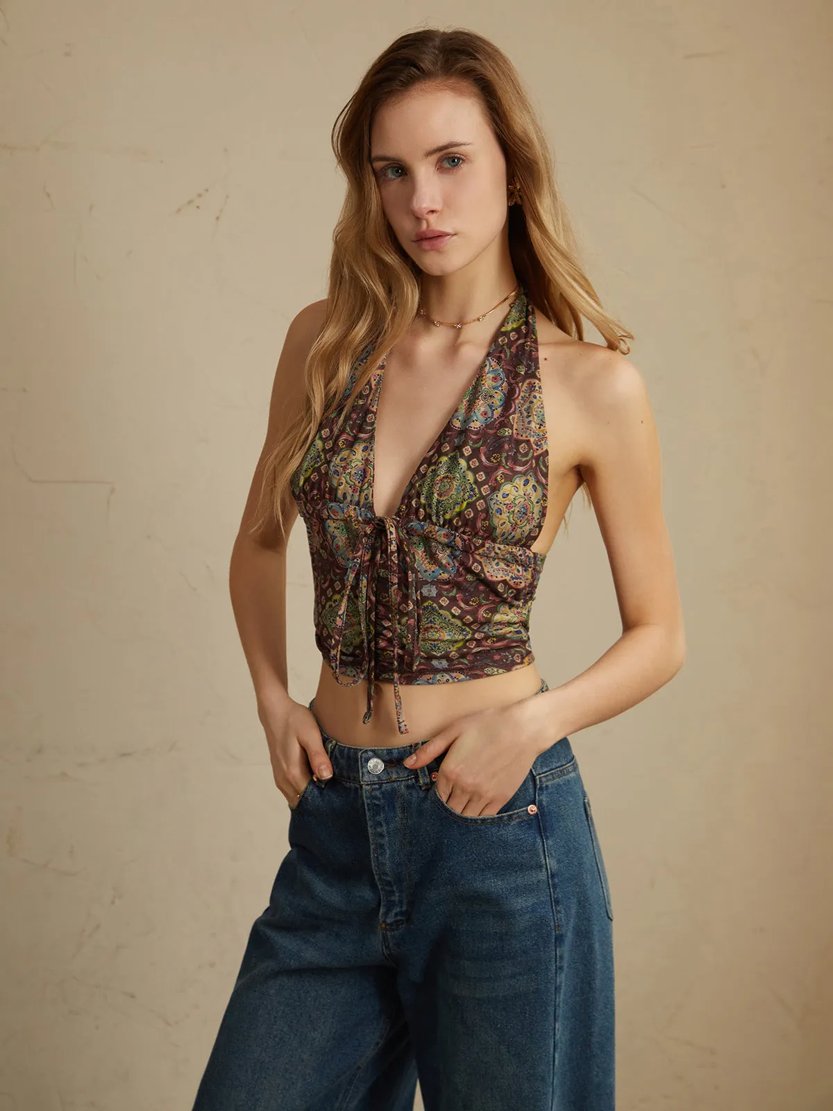 Boho Knotted Graceful Halter Tank Top