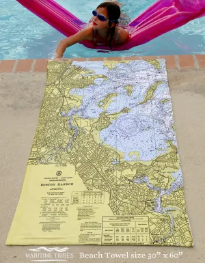 Boston Harbor Vintage Nautical Chart Quick Dry Towel