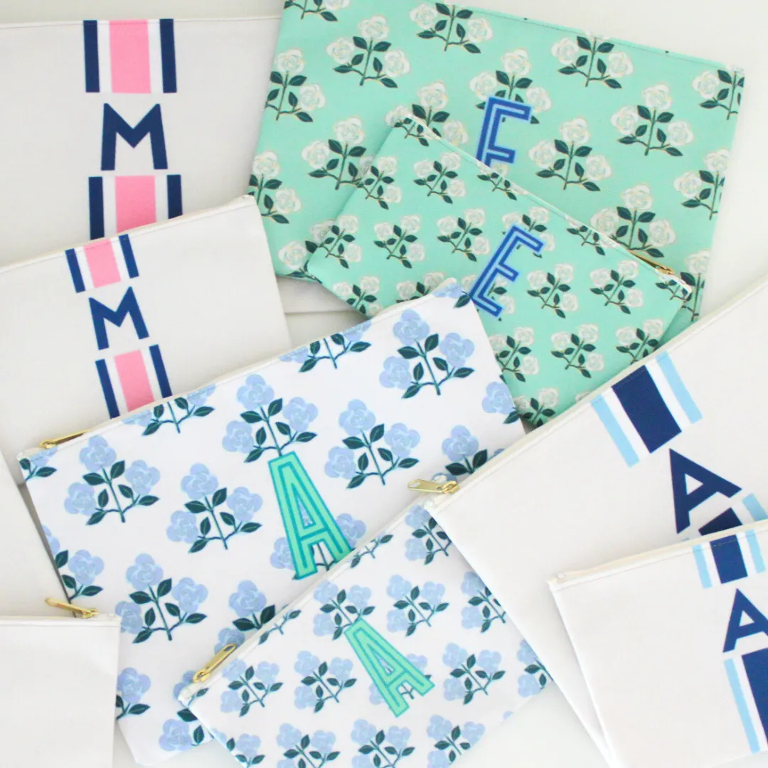 Bundle - Monogrammed Flat Zip Pouch - Betsy Green
