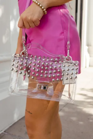 Camila Silver Studded Clear Crossbody Purse