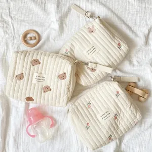 Cartoon Bear Embroidery Zipper Bags for Mommy