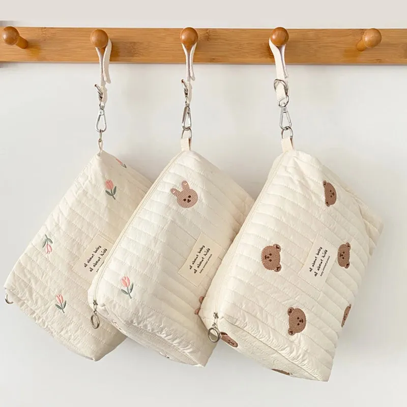 Cartoon Bear Embroidery Zipper Bags for Mommy