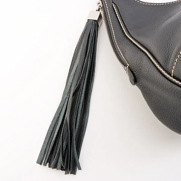 Chanel Around 2003 Made Logo Embossed Fringe Handle Bag Black