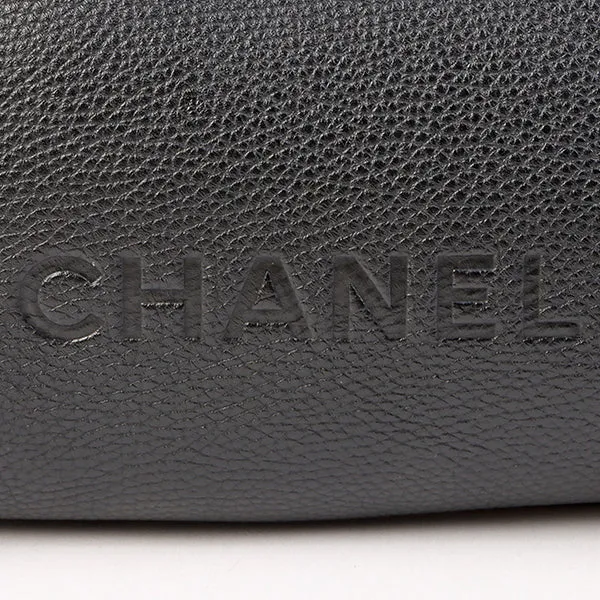 Chanel Around 2003 Made Logo Embossed Fringe Handle Bag Black
