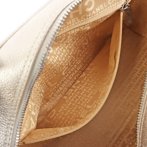Chanel Around 2005 Made Caviar Skin Fringe Cc Mark Stitch Boston Bag Matte Silver