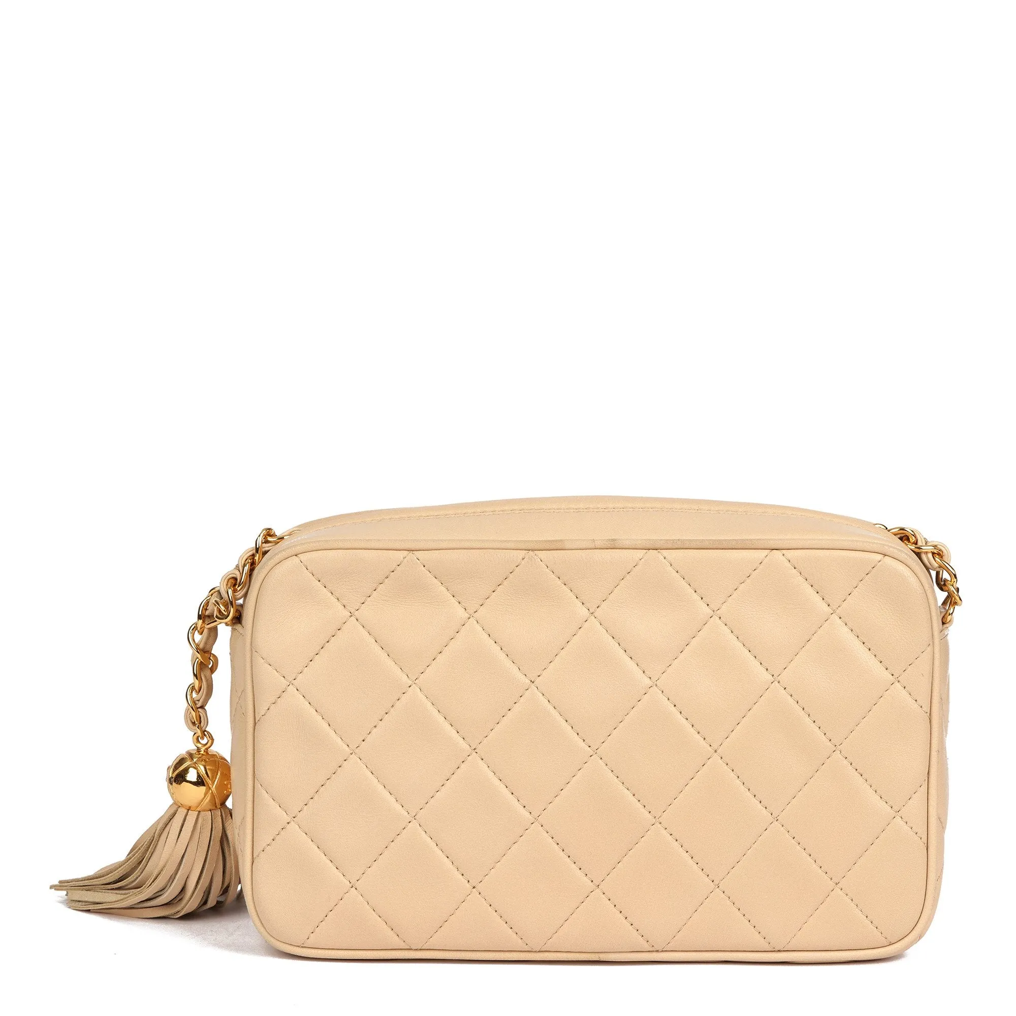 Chanel Beige Quilted Lambskin Vintage Small Fringe Timeless Camera Bag