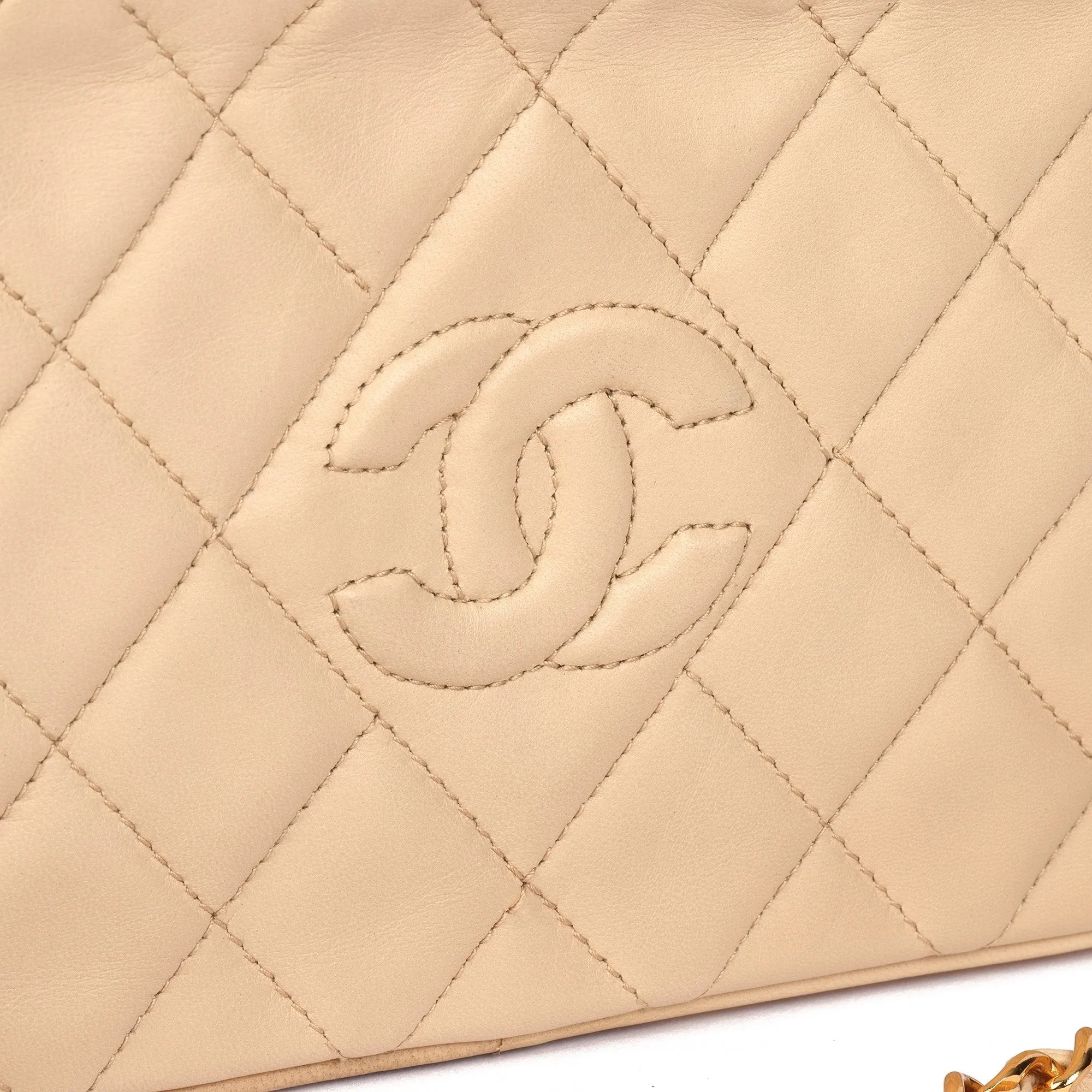 Chanel Beige Quilted Lambskin Vintage Small Fringe Timeless Camera Bag