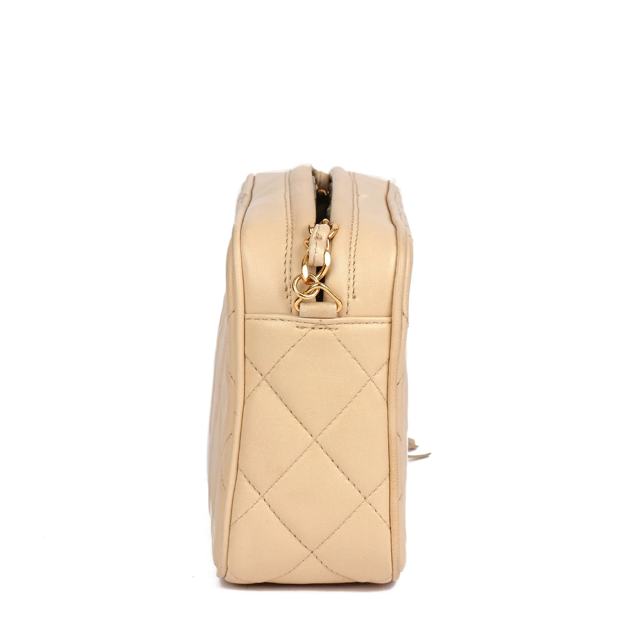 Chanel Beige Quilted Lambskin Vintage Small Fringe Timeless Camera Bag