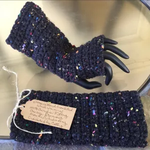 Charcoal & Rainbow Speckled Tweed Texting Fingerless Gloves Crochet Knit Fall Winter Hiking Walking Wrist Warmers Outdoor Camping Gaming Handmade Fashion Gift Women Accessory